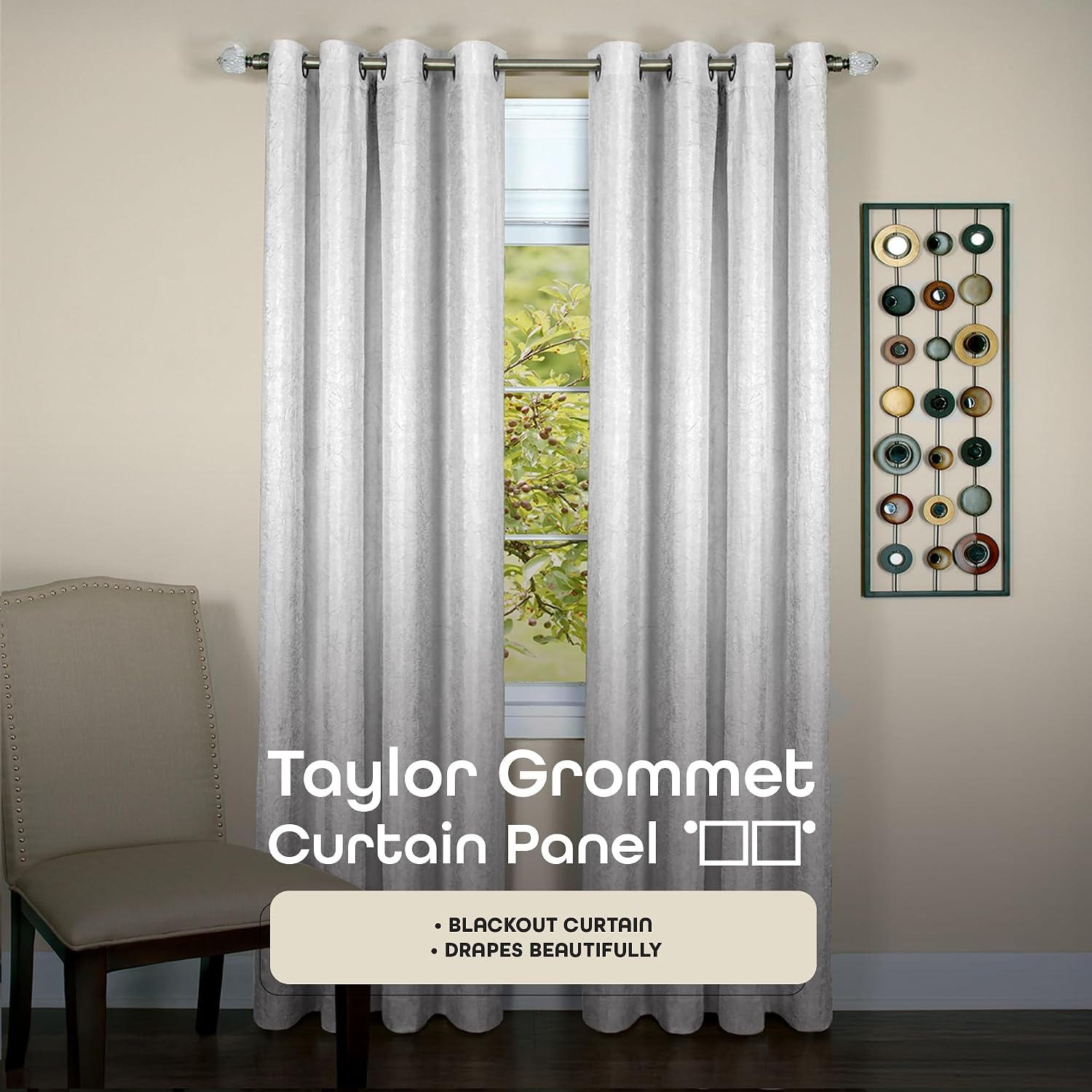 ACHIM Light Filtering Curtain Panels for Windows - 52" x 63" - White - Room Darkening Lined Grommet Drapes for Bedroom & Living Room - Polyester, Machine Washable