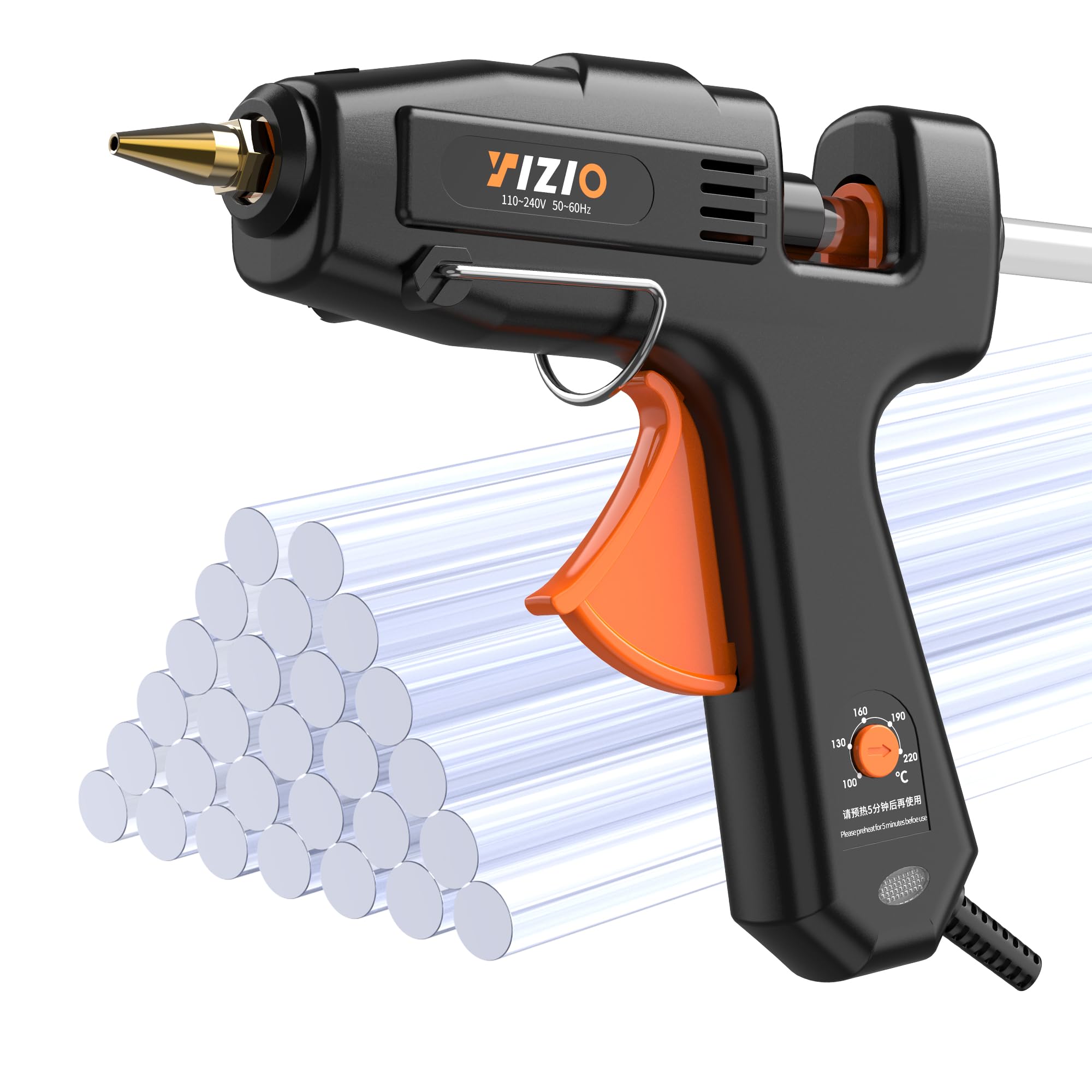 IZIO Set completo di pistola per colla a caldo e bastoncini, temperatura regolabile da 100 a 220 W, preriscaldamento rapido, colla industriale resistente, 30 bastoncini di colla a caldo per