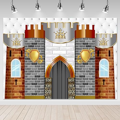 Mocsicka Telón de fondo de castillo medieval de 7 x 5 pies, decoración de caballero real, fondo de pared de castillo, suministros para fiestas
