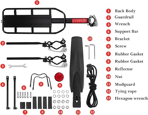 Miniatura 5 de HANABASS 1 Unidades de soporte de carga para bicicleta, soporte trasero ligero con liberación rápida flexible de montaje guardabarros