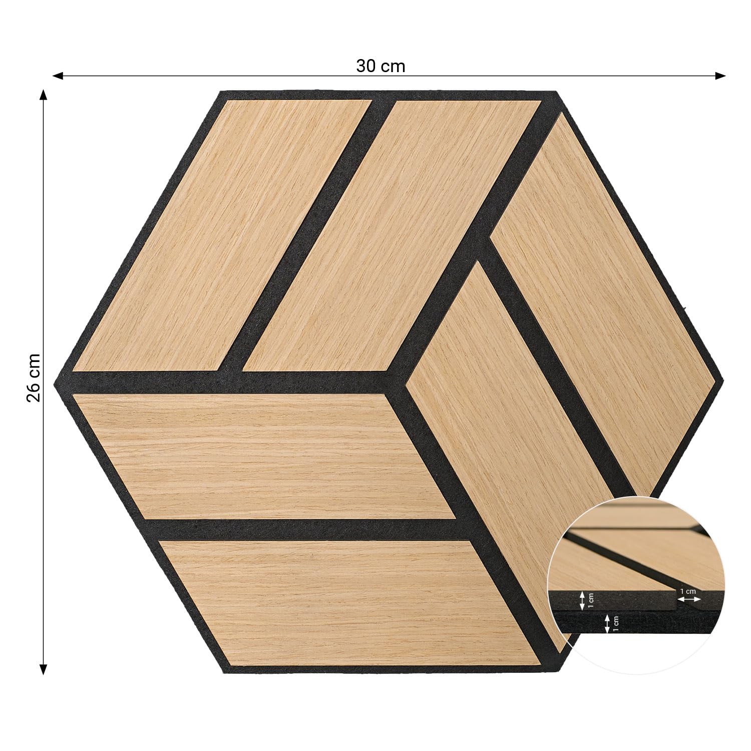 Homestyle4u Lot de 10 panneaux acoustiques hexagonaux - 30 x 26 x 2 cm - Naturel - Traitement acoustique - Insonorisation - Décoration murale