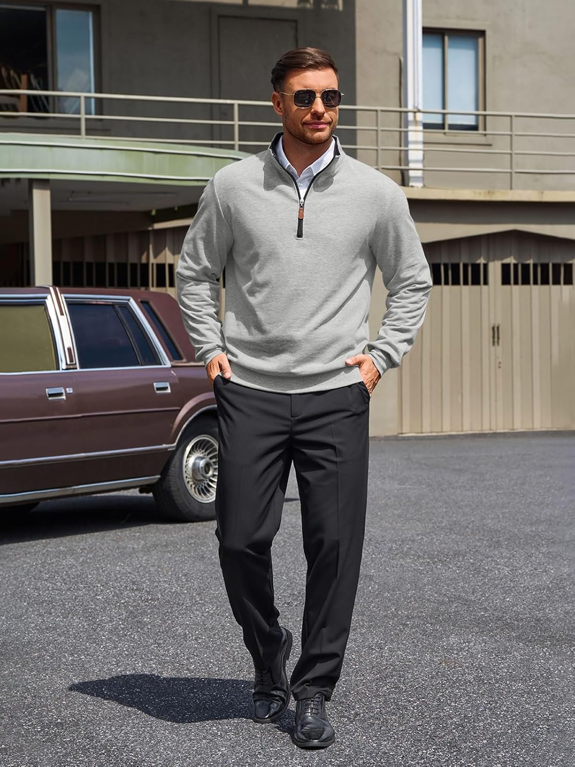 Yousify Mens Quarter Zip Pullover Mock Neck Long Sleeve Sweatshirts Casual Cotton Lightweight Golf Shirts - Image 6