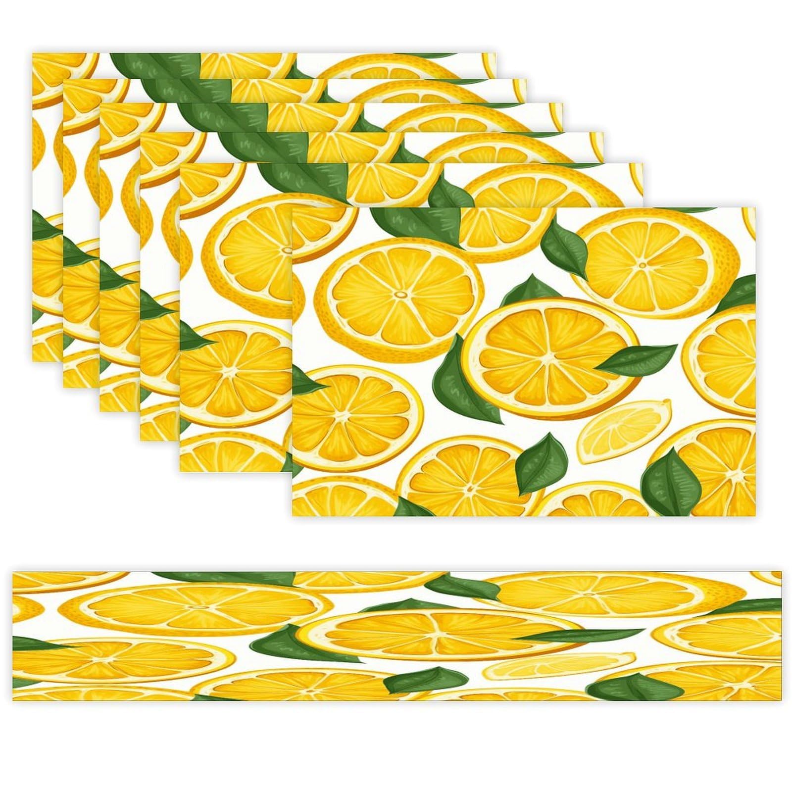 Lemon Fruit Pattern Table Runner and Placemats Set of 6 for Kitchen Washable Table Mats Heat Resistant Place Mats Non-Slip Place Mat Wipeable Placemat(6 Placemats+1 Table Runner)