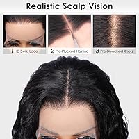 Vista 5 de Pelucas de encaje frontal de 13 x 4, cabello humano con cabello de bebé para mujeres negras, 220 % de densidad, encaje frontal transparente HD, onda