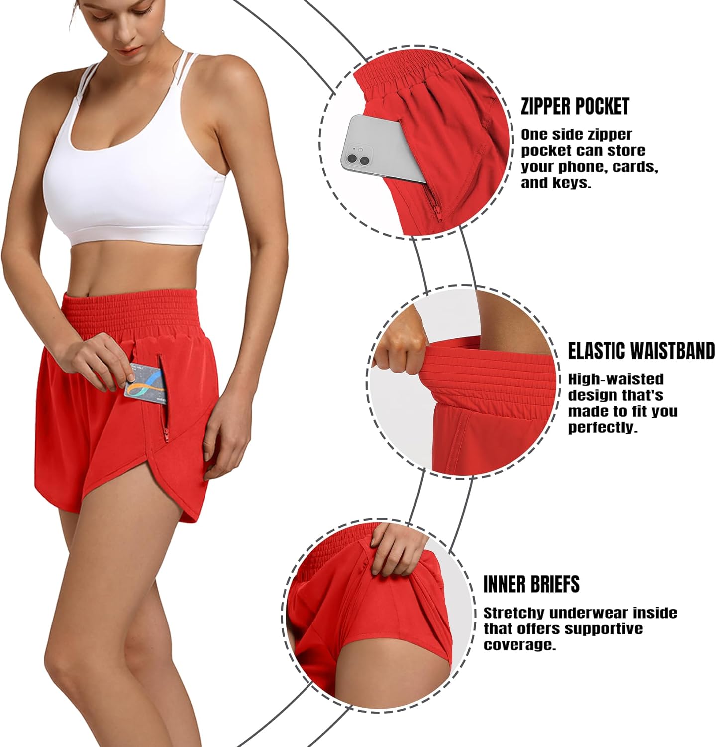 Women's High Waist Athletic Shorts Quick Dry Sporty Workout Running Shorts for Women with Zipper Pocket - Image 5