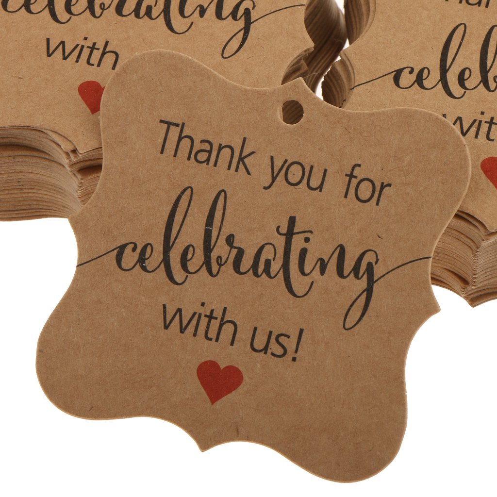 100 etichette regalo con scritta Thank You for Celebrating with us, colore marrone