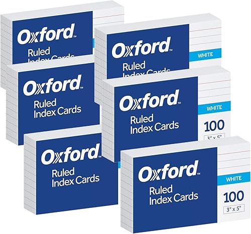 Oxford 3 tarjetas de índice de 5 pulgadas a rayas, color blanco, paquete de 6 100 tarjetas (40136)