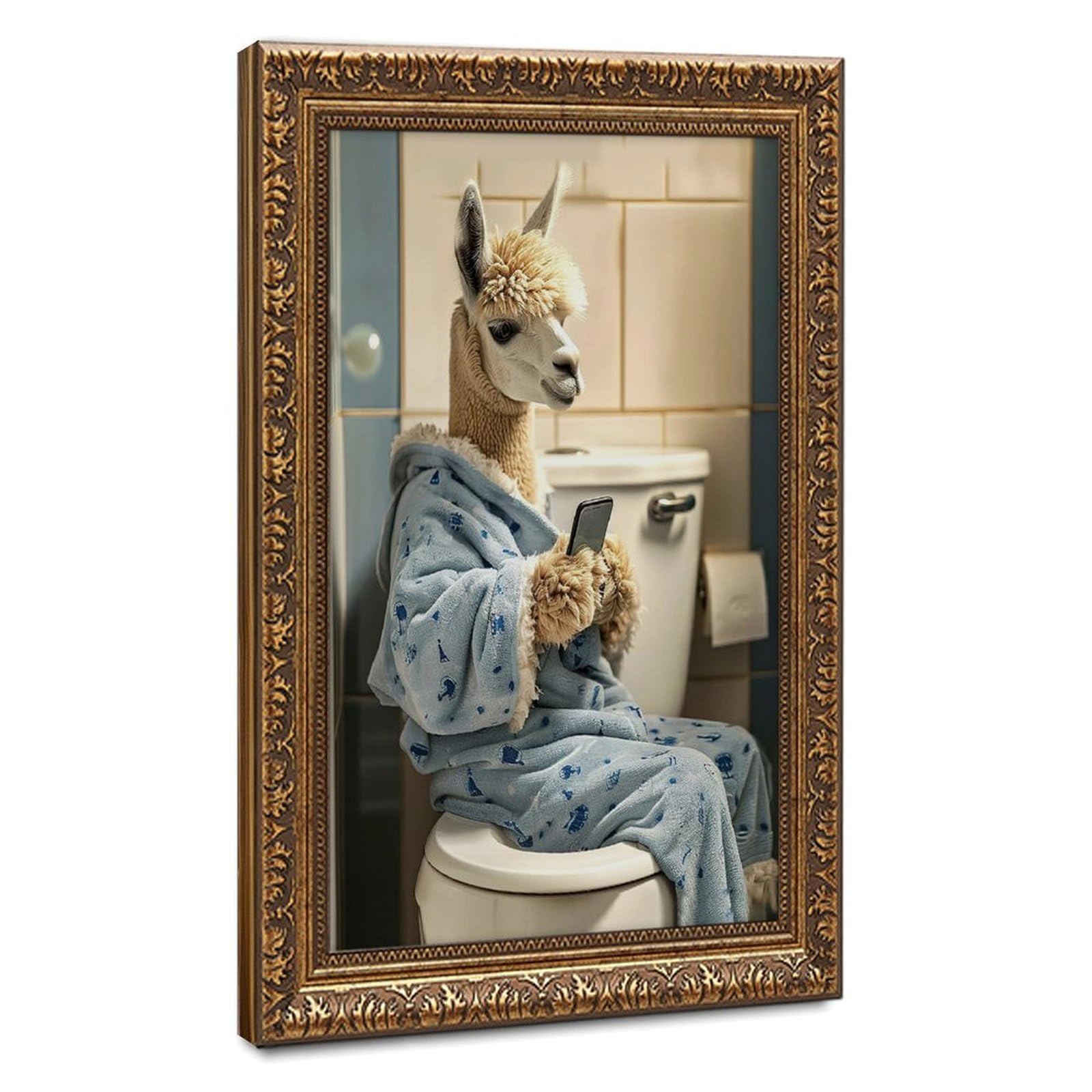 Pyberon Alpaca Sitting on The Toilet Art Canvas Poster Bedroom Decor Landscape Office Room Decor Gift 12" L X 18" W