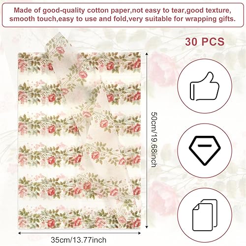 Miniatura 2 de 30 piezas de papel de seda de rosa de mariposa, papel de regalo floral de 14 x 20 pulgadas para boda y cumpleaños
