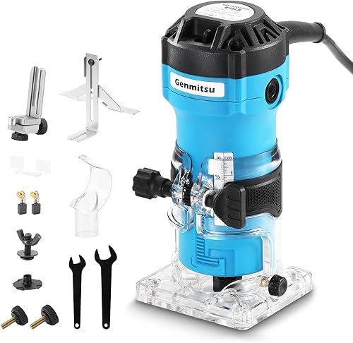 Miniatura 9 de Genmitsu Enrutador recortador de palma de 1.25 HP de 2.559 in de diámetro, herramienta compacta de madera con base fija, 6 velocidades variables