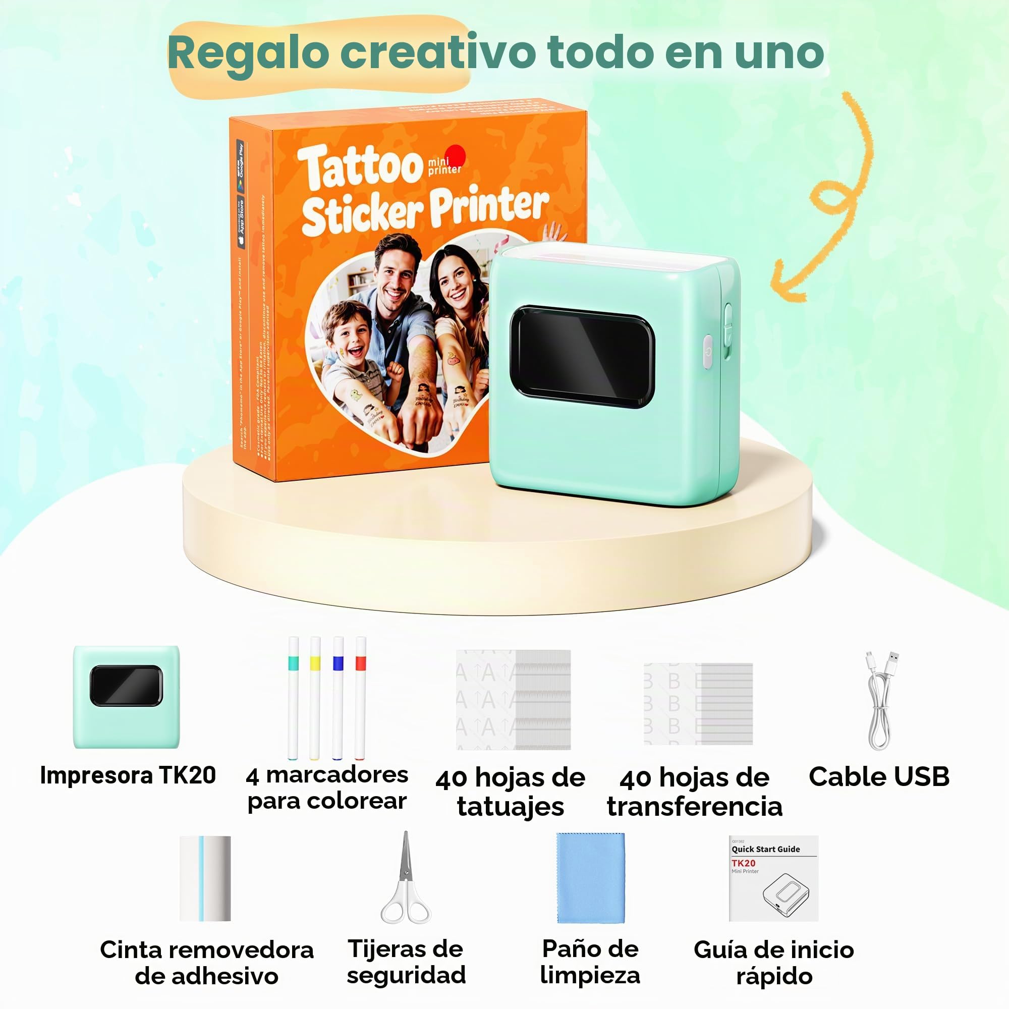 TATTMUSE Regalos Niña 5 6 7 8 9 10 Años, Kit de Impresora Tatuajes para Niños con 40 Hojas y 4 Rotuladores - Manualidades Creativas y Juguetes para Niños de 11 12 Años