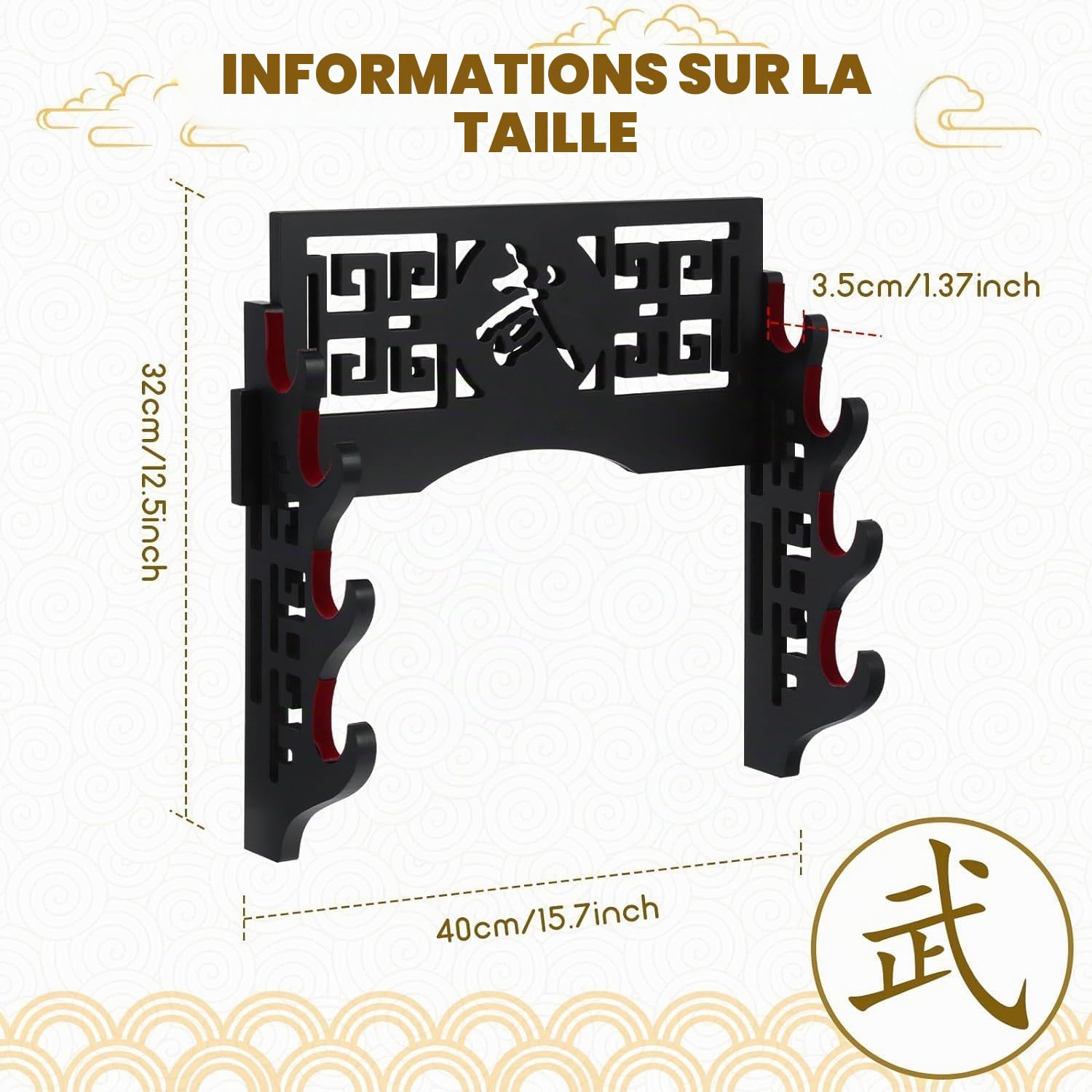Support Mural épée Porte-épée présentoir rembourré Katana Wakizashi Genji et épées de samouraï,4 Tier