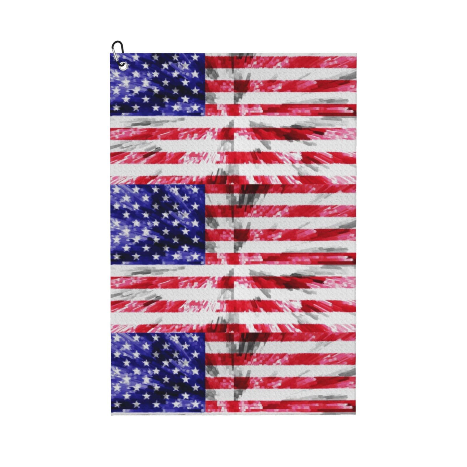 peiyeety American Flag Art Pattern Microfiber Golf Towel with Carabiner Clip, 16x24 Inch Absorbent Waffle Weave Towel for Golf Bags