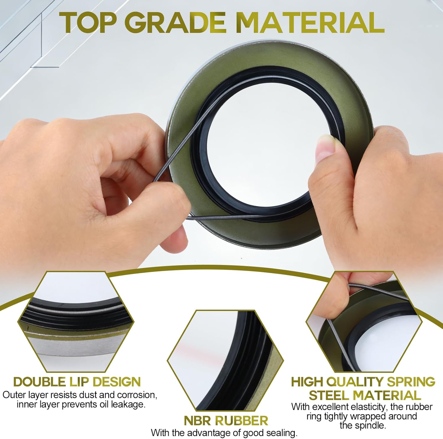 10Pack 2.125" ID x 3.376" OD Double Lip Grease Seal with 10 Cotter Pins for 5200-7000lb Trailer Axles Wheel Hub Assemblies, Replace for 10-10 21333TB #42 Spindles Dexter DL-2125-03 Bearing Grease Seal
