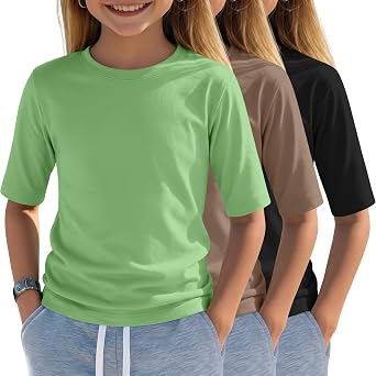 Oakgarden 3 Pack Girls Short Sleeve T Shirts | Short Sleeve, Crewneck, Basic Tops, Tween Girls, Cute, Slim Fit, Summer Tee,Comfortable, Lightweight, Soft, 5-14 Years