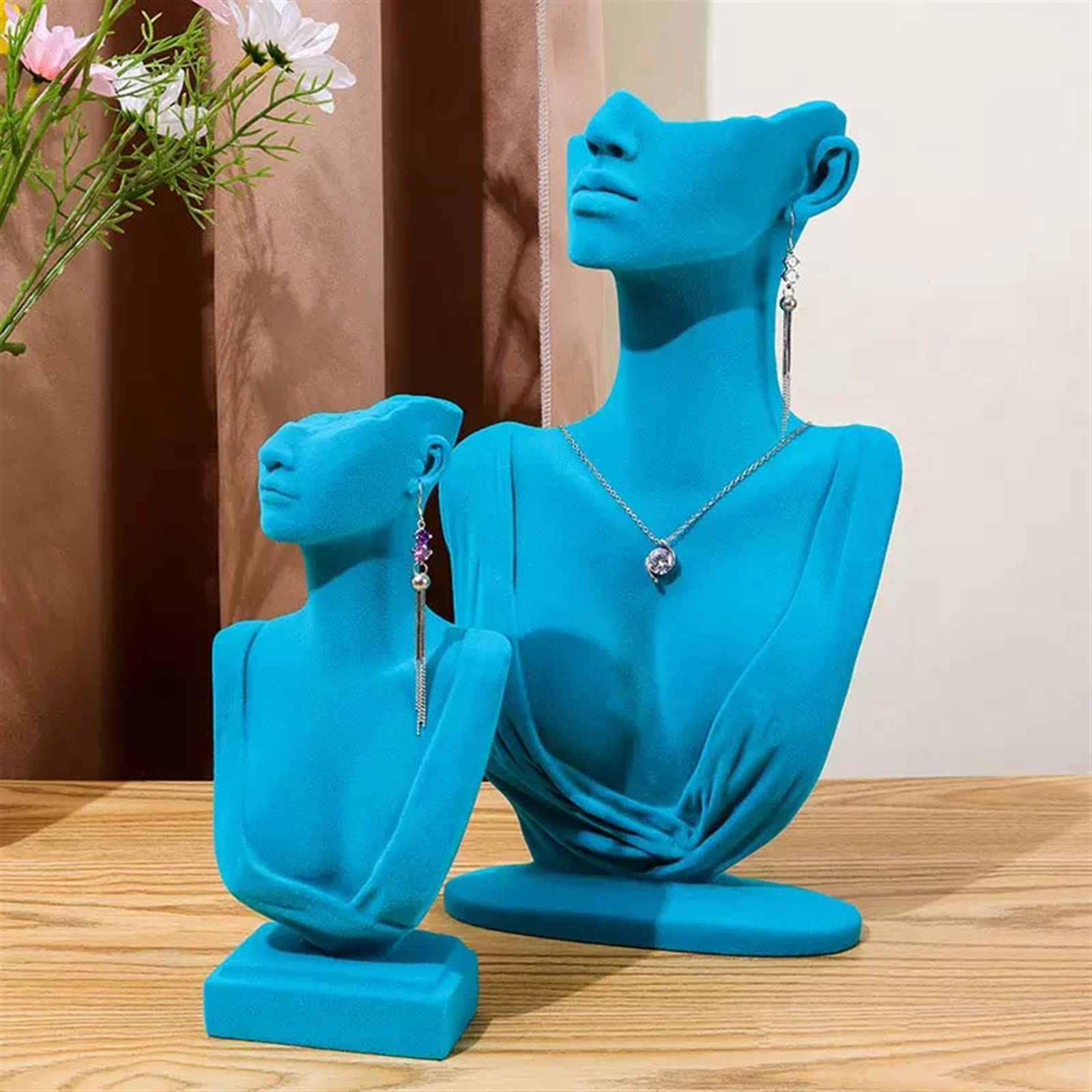 Gioielli Espositore Collana Gioielli Busto Display Holder Resina blu + Velluto Collana Ciondolo Catena Orecchino Gioielli Busto Mannequin Organizzatore Supporto Stand Gioielli Eremagliera Vetrina