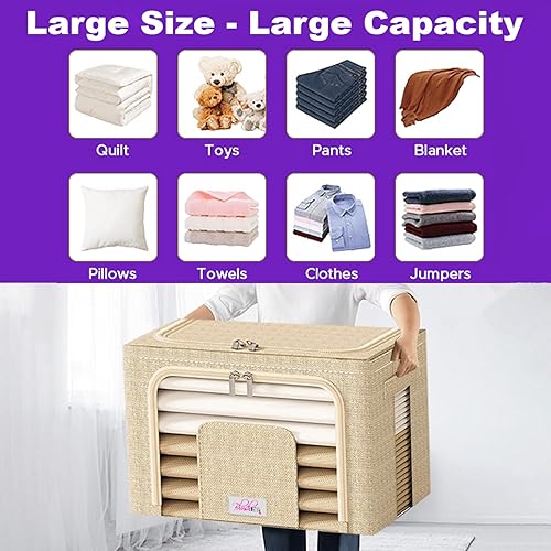 Miniatura 2 de Blushbees Cajas de almacenamiento plegables de tela Oxford para ropa, colchas, lino con soportes de metal (paquete de 4 cajas, tamaño grande de 20 x