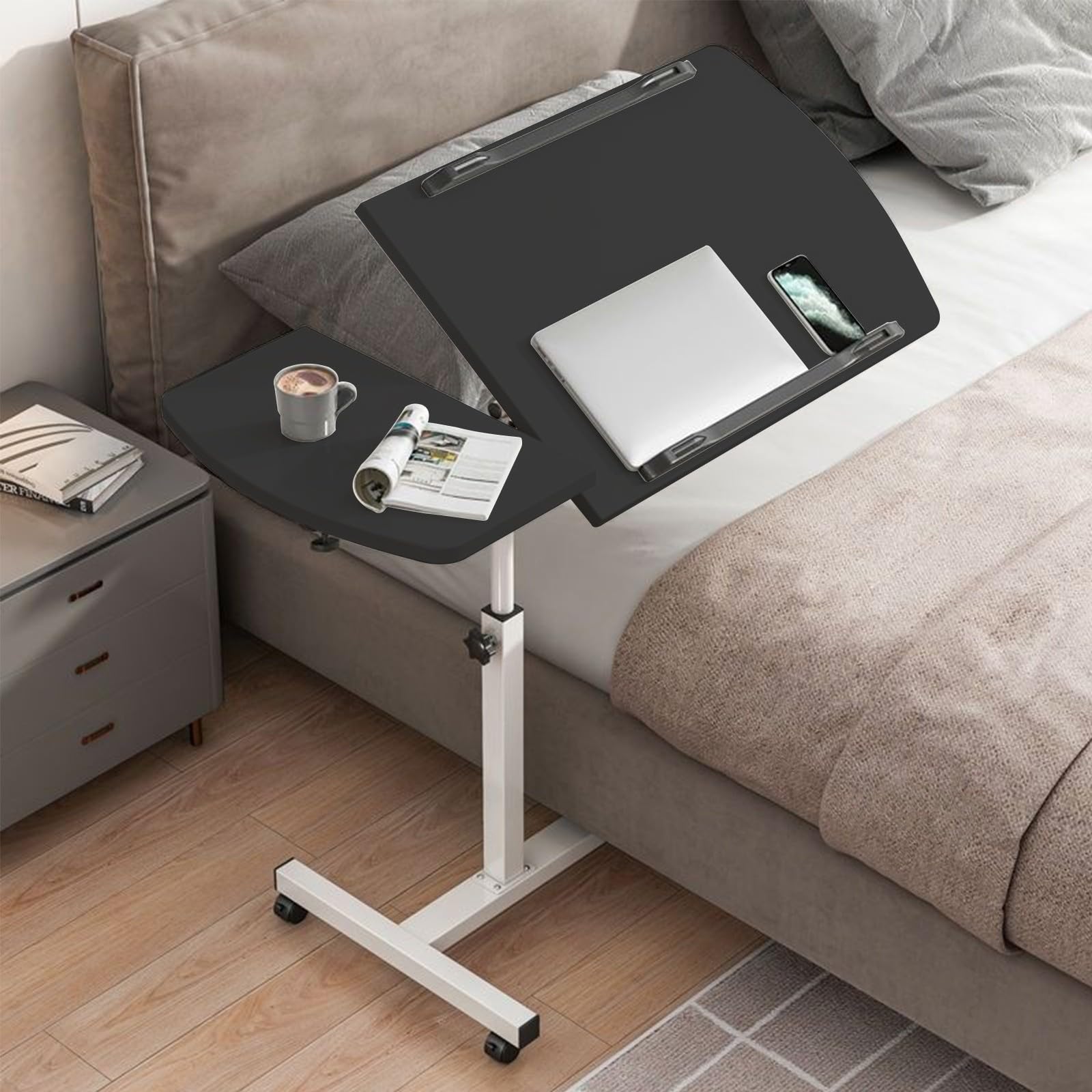 Stół do spania z kółkami, regulowana wysokość, składane biurko na laptopa do łóżka, sofa, nauka, wielofunkcyjny stół do czytania i jedzenia