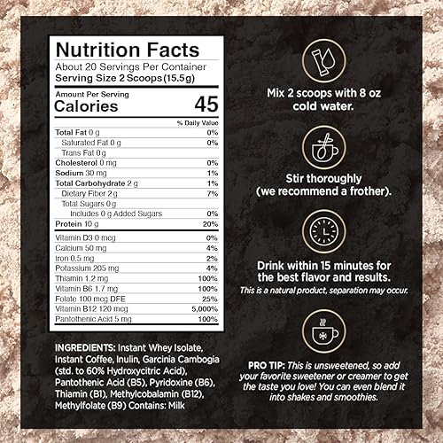 Miniatura 5 de VitaCup Café delgado de proteína para apoyo dietético, café instantáneo con proteína de suero en polvo, vitaminas B y fibra, dietista desarrollado