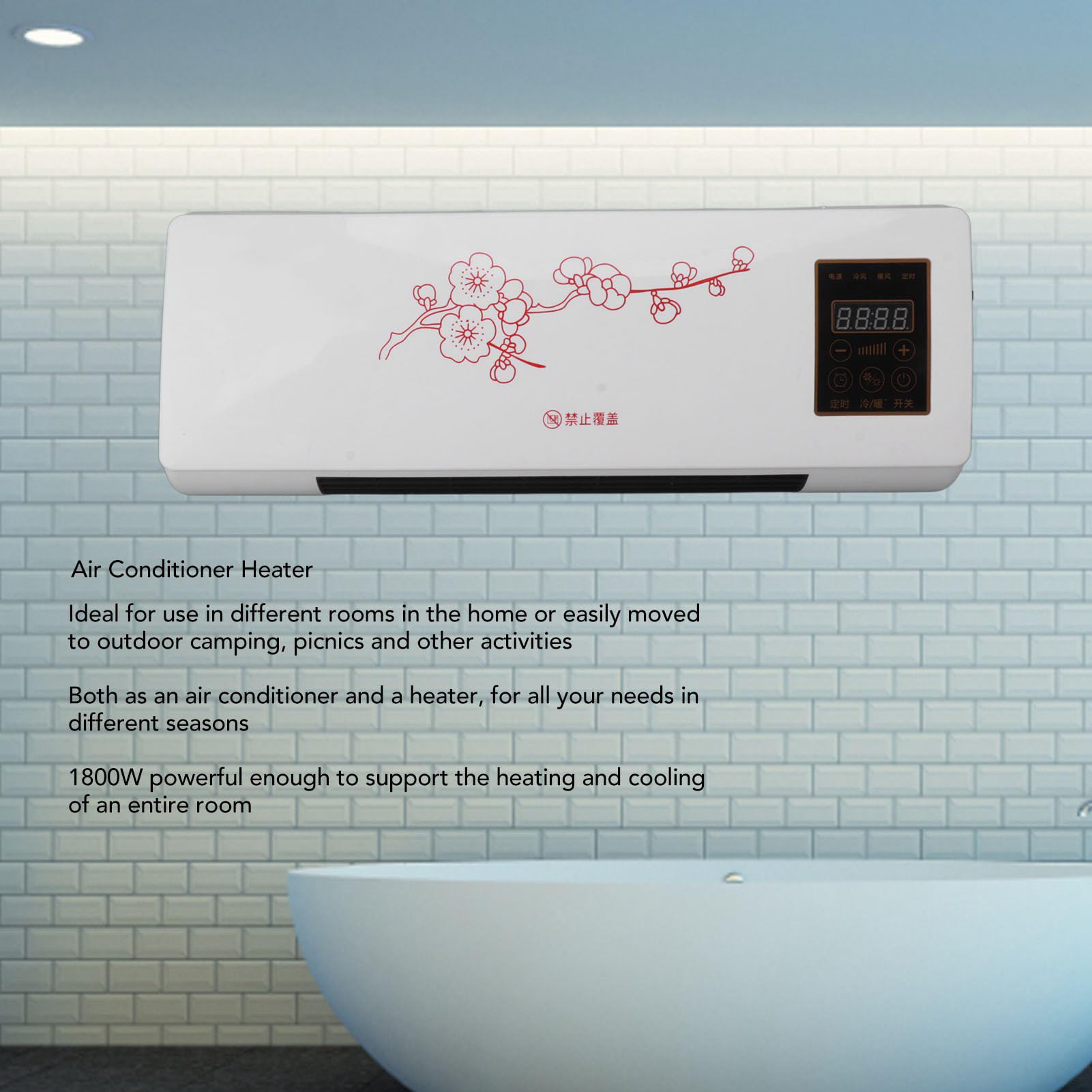 YUYTE Calentador de Aire Acondicionado, Versátil Enchufe de la UE 220 V Portátil de bajo Ruido Enfriador de Aire Montado en la Pared con Control Remoto para el Hogar Baño Dormitorio