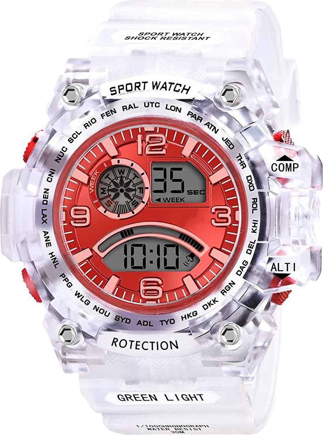 GIFFEMANS Digital Sports Multicolor Dial LED Transparent Watch for Mens -W312 (B0CLF5G1S4) Amazon Price History, Amazon Price Tracker