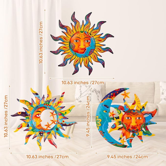 Dreamskip 3 Pack Decoración de Pared Sol y Luna Metal Colgante miniatura 3