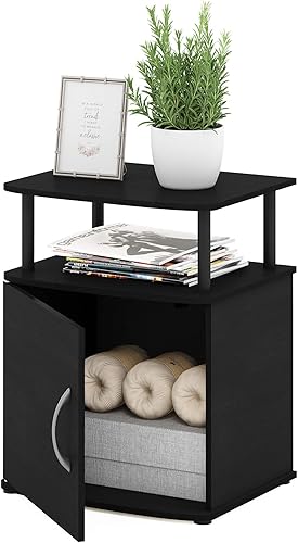 Miniatura 15 de Furinno Jaya - Mesita de noche para sofá lateral con puerta, paquete de 2, roble blanco/tubos de acero inoxidable Roble