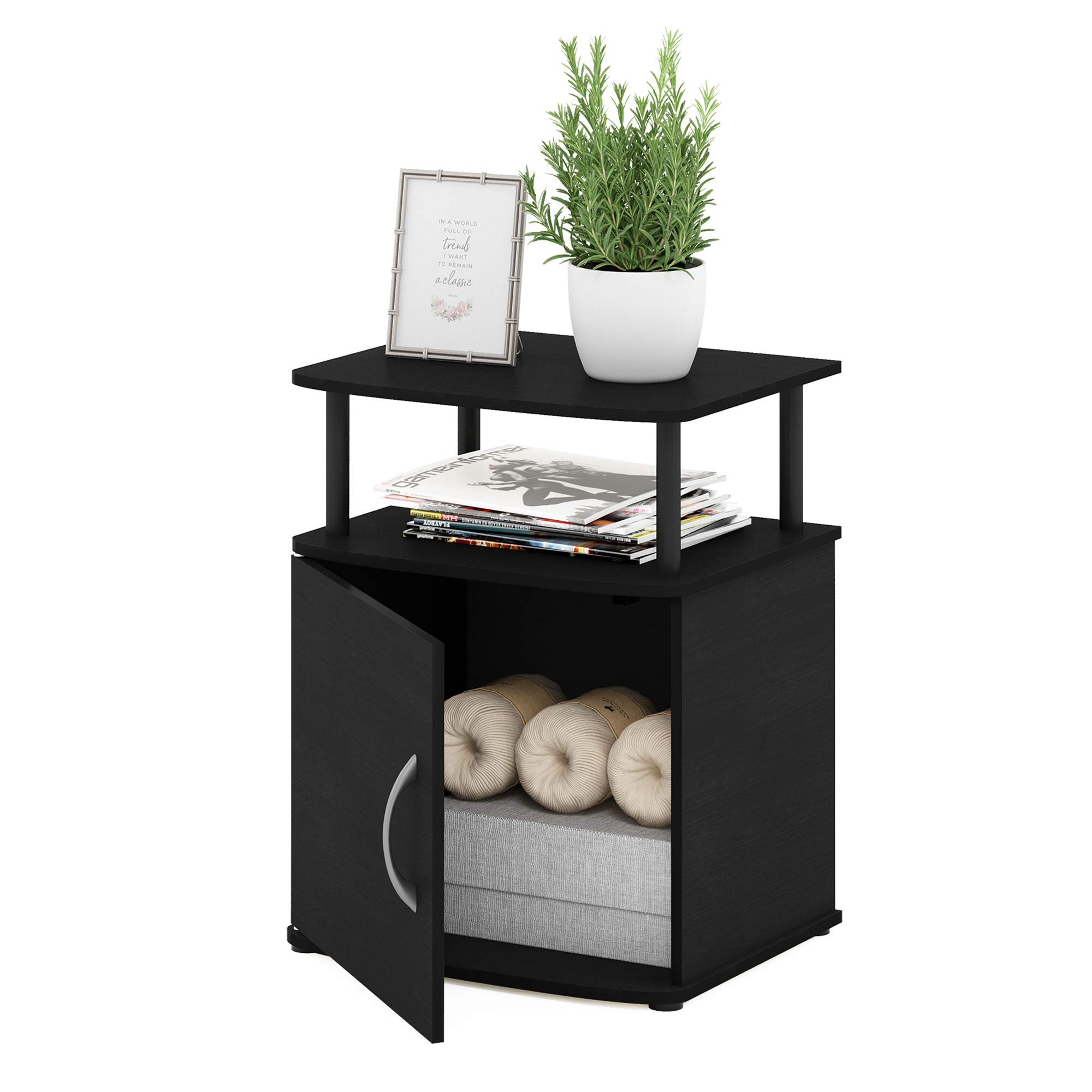 Furinno JAYA Side Table, End Table with Door Cabinet, Night Stand, Bedside Table, for Living Room, Bedroom, Black — image 1