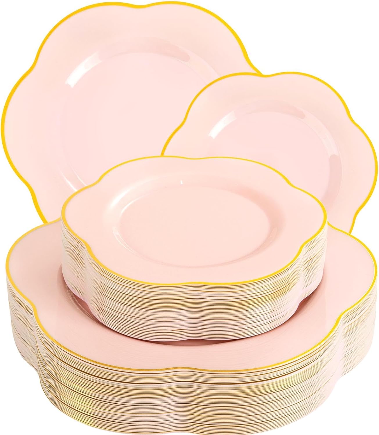 Liacere 50PCS Pink Plastic Plates - Heavy Duty Pink Disposable Plates-Pink and Gold Plastic Plates Include 25PCS Pink Dinner Plates,25PCS Pink Dessert Plates for Baby Shower & Party & Mothers Day