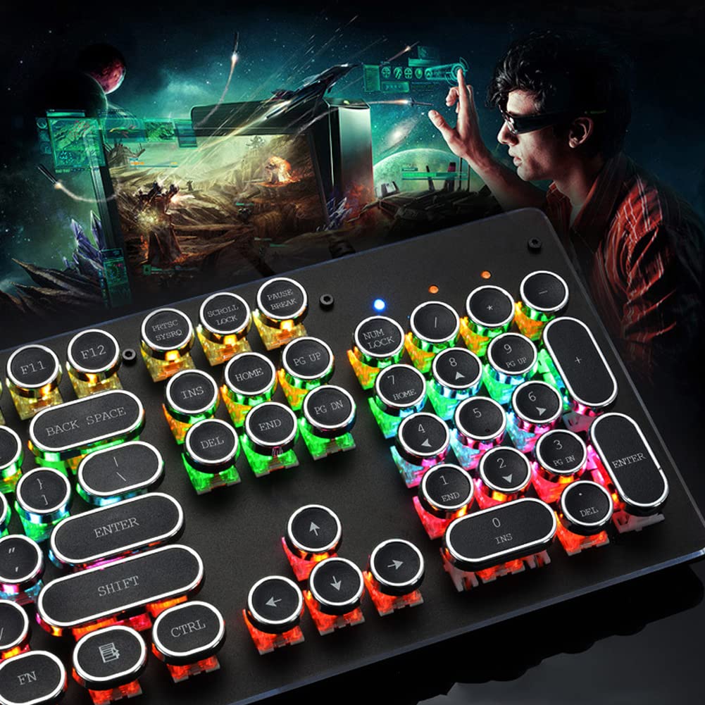 HJK920 - Tastiera da gioco meccanica, illuminazione LED RGB, 104 tasti, tastiera retrò cablata per PC Gamer Office e Computer Portatile da ufficio (nero)