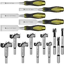 10 Piece Forstner Drill Bit Set for Wood, 5 Piece Wood Chisels Set