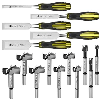 10 Piece Forstner Drill Bit Set for Wood, 5 Piece Wood Chisels Set