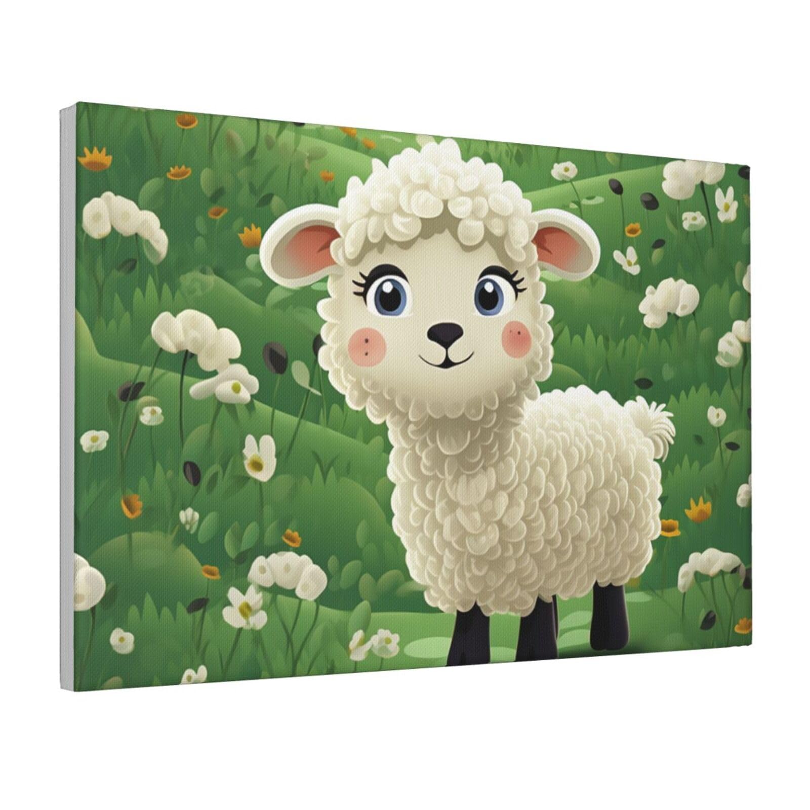 Framed Wall Art for Living Room Art Work, Cute Cartoon Sheep Picture Prints Modern Office Wall Paintings Poster Aesthetic Wall Decorations for Home Decor Ready To Hang 16"x24"