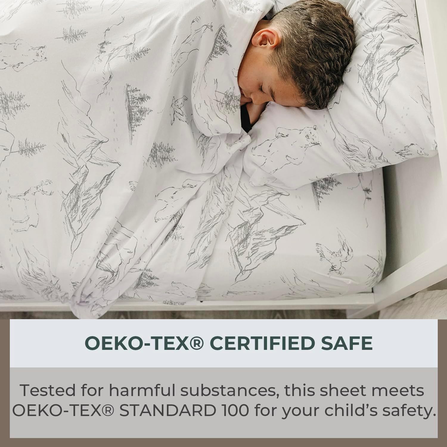 Pobibaby Premium Twin Full Sheets Sets, Kids Double Bed Sheets in Cotton Blend | Ultra-Soft Woodland Camping Print with Fitted Sheet, Flat Sheet & Pillowcases (Twin Explore Monochrome) - Image 5