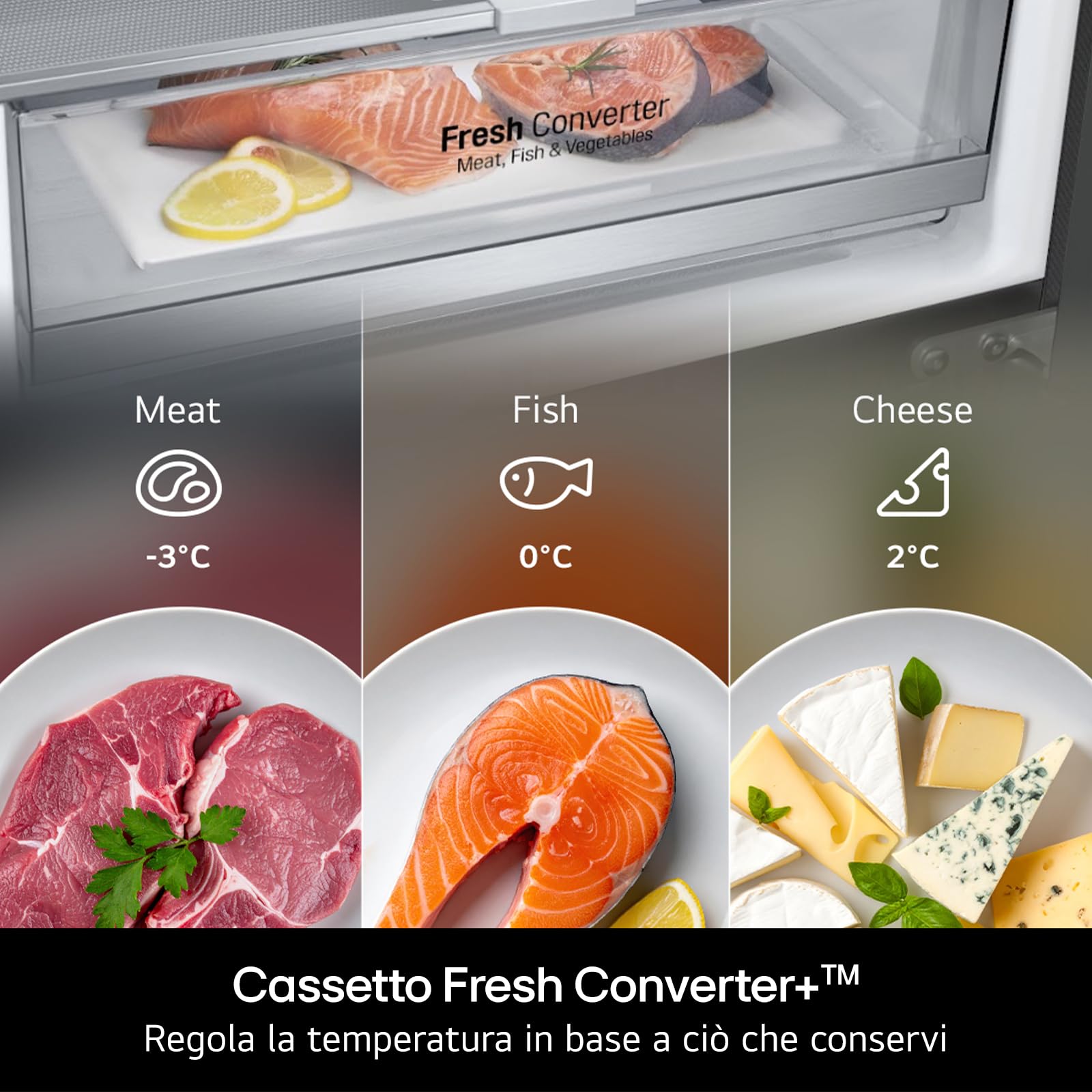 LG GBBS322APY Frigorifero Combinato Classe A, Larghezza 60 cm Fit & Max, Raffreddamento Ottimizzato con AI Saving, Total No Frost, Door e Linear Cooling, 375 L, Smart Inverter, Wi-Fi, Prime Silver