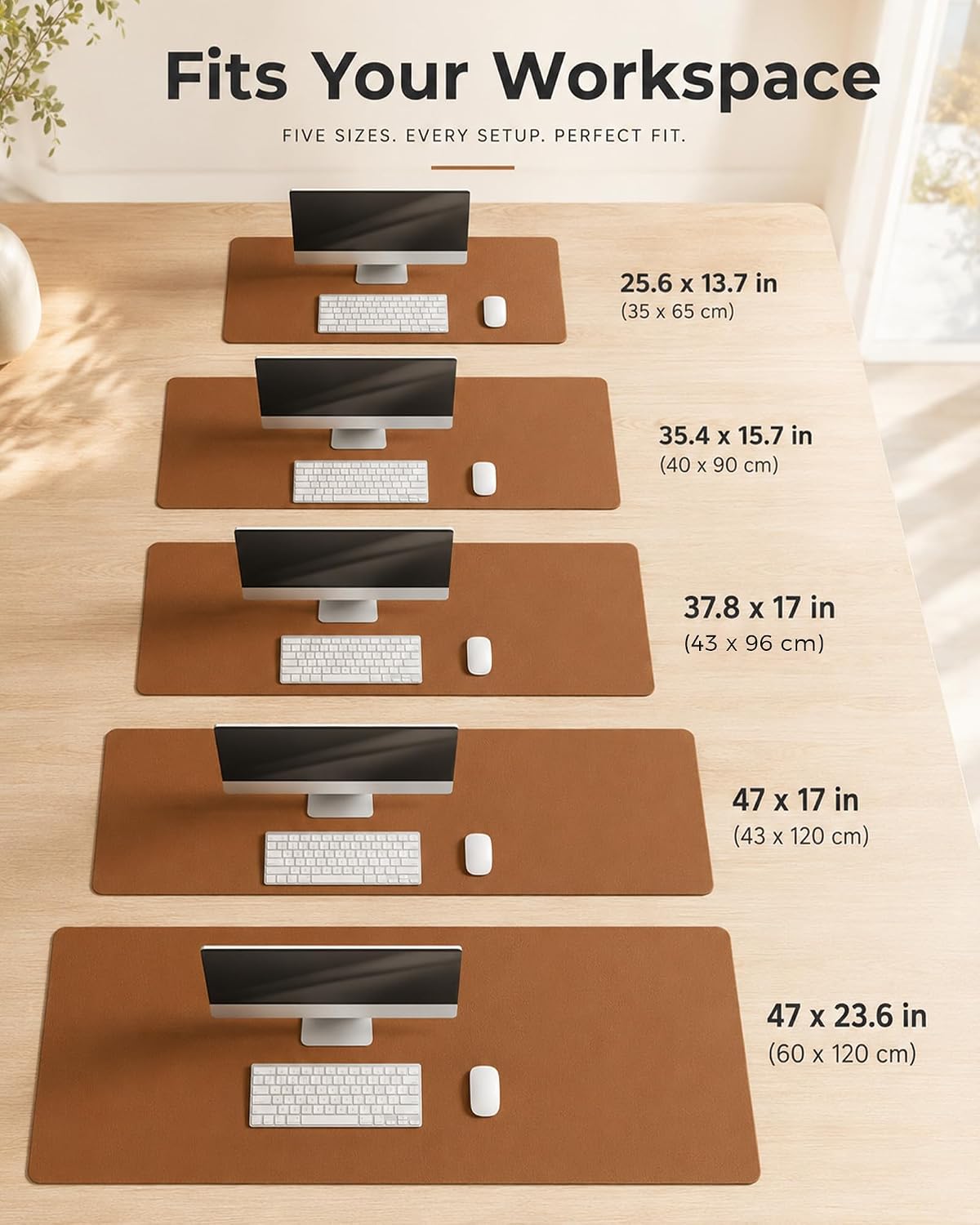 Aothia Double-Sided Desk Pad, Leather Desk Mat, Eco Cork Desk Pad Protector, Large Mouse Pad, Waterproof Desk Blotter Protector for Office/Home (25.6"x13.7", Brown)