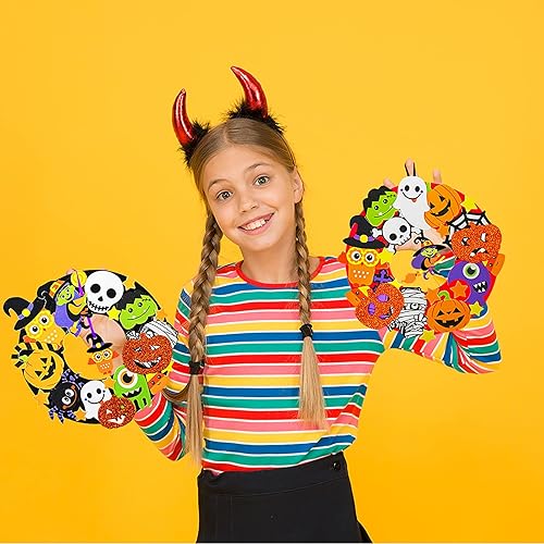 Miniatura 4 de Winlyn 12 juegos de decoraciones de corona de Halloween de espuma para Halloween, kits de manualidades, calabazas, búho, fantasma, bruja,