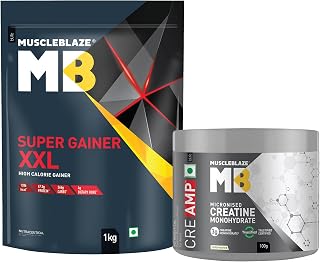 MuscleBlaze Super Gainer XXL Powder, Chocolate (10 Servings, 1kg / 2.2lbs) & Creatine Monohydrate CreAMP with CreAbsorb, U Price In India