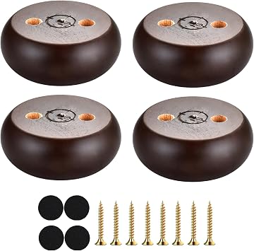 Michanco 30MM Furniture Legs 1 Inch Set of 4,Round Short Replacement Wood Bun Feet for Couch Sofa Ottoman Screw in Espresso