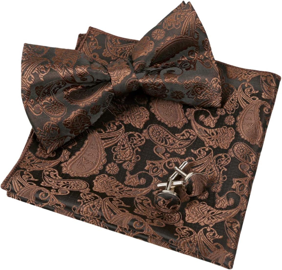 Mens Classic Paisley Bow Tie, Hanky and Cufflinks Set