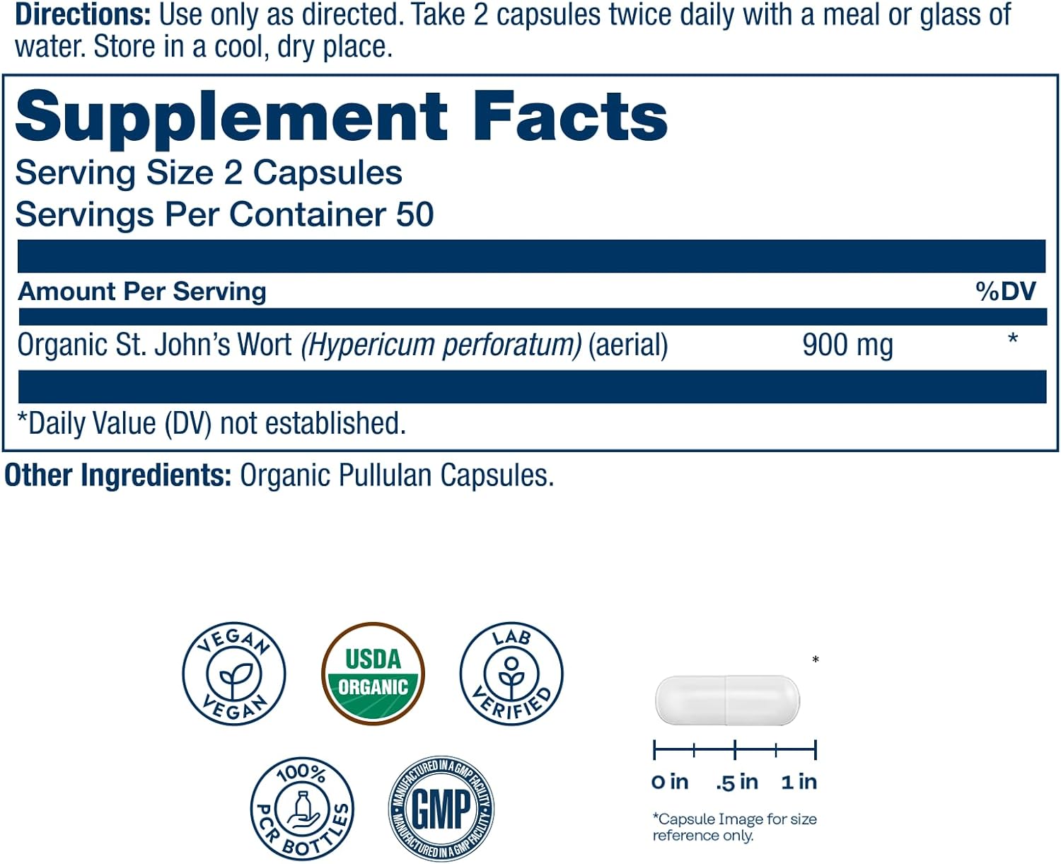 SOLARAY Organic St John's Wort 900mg - St Johns Wort Capsules - Herbal Supplements for Wellness Support - Vegan, Lab Verified, 60-Day Guarantee - 50 Servings, 100 VegCaps