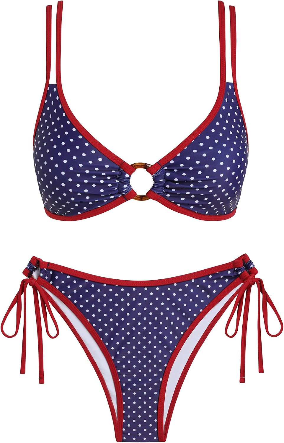 ZAFUL Bikini Sets for Women Dual Straps O Ring Lace Up Back 2 Pieces Bathing Suit Tie Side Swimsuits