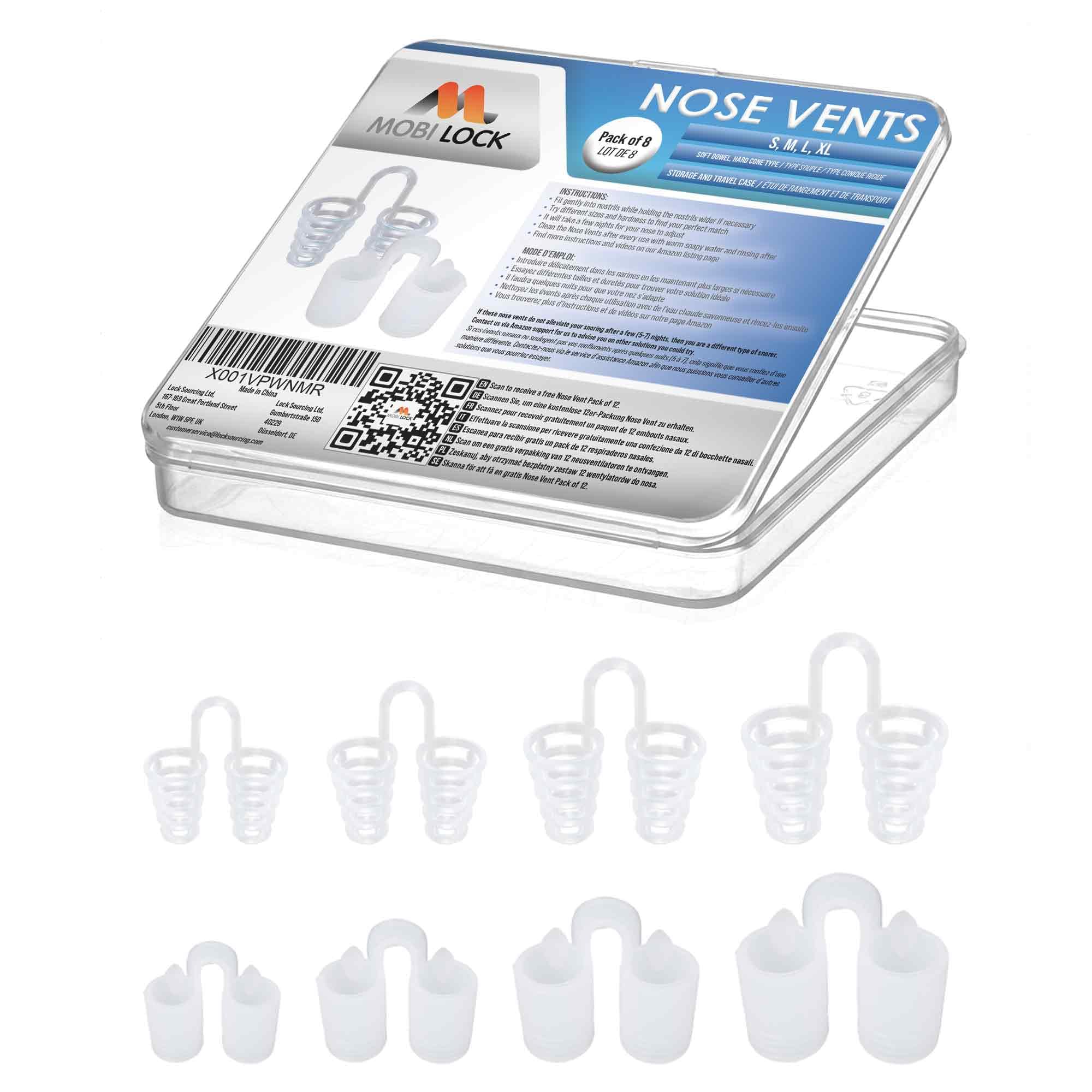 Mobi Lock Hard Silicone Vents Simple Sleeper Solution Premium Nose Relief Nasal Dilator (Pack of 8 - Various Sizes)