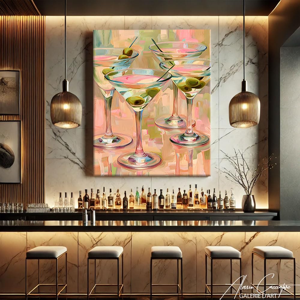 Alessio Cacciatore Quadro Martini - Decorazione da parete bar, cornice moderna, stampa su tela, idea regalo decorazione per casa, decorazione da cocktail bar, arte da parete moderna, decorazione per