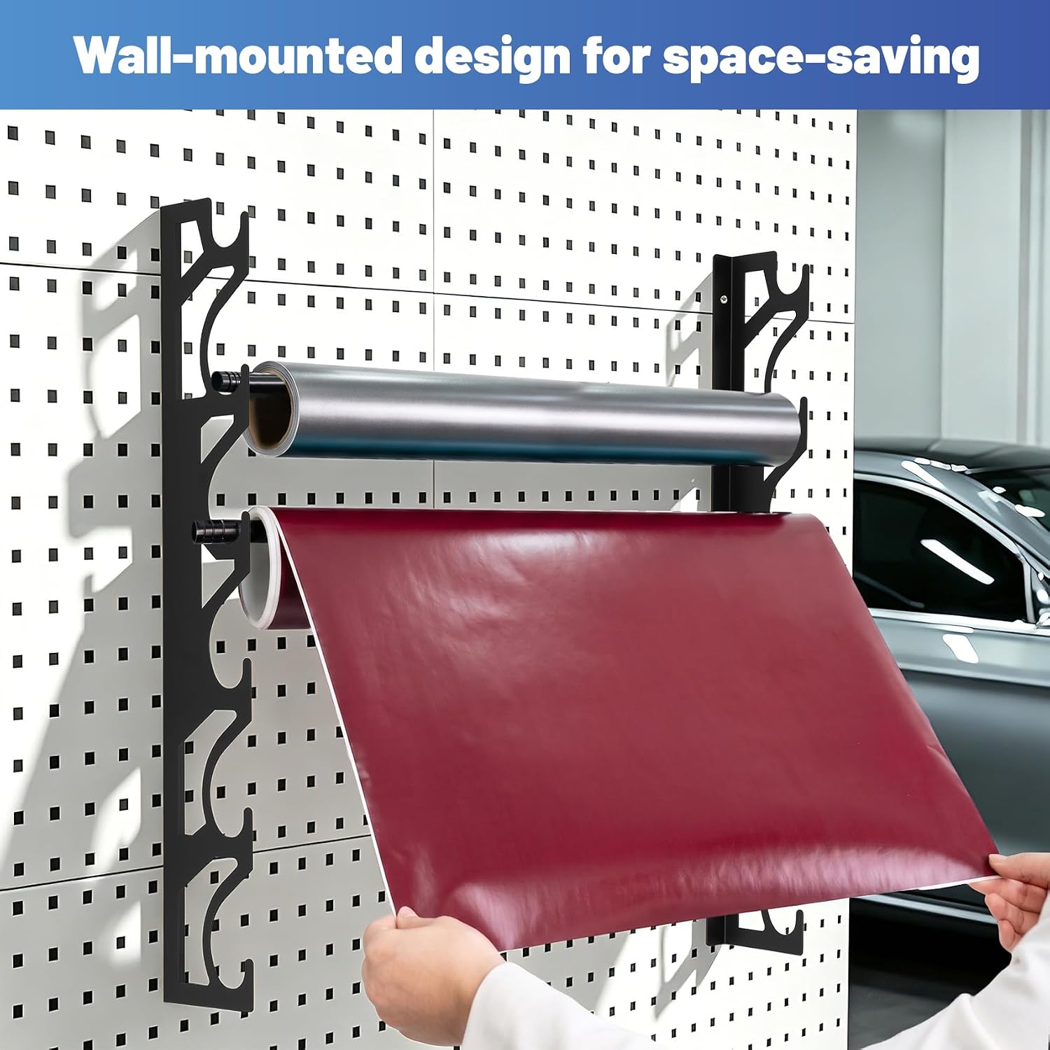 6 Roll Vinyl Roll Holder Wall Mount, Adjustable Heavy-Duty Steel Rack for Car Wrap, Transfer Paper, Wallpaper, Window Film, Fabric, Posters, Craft Paper, Bracket Only