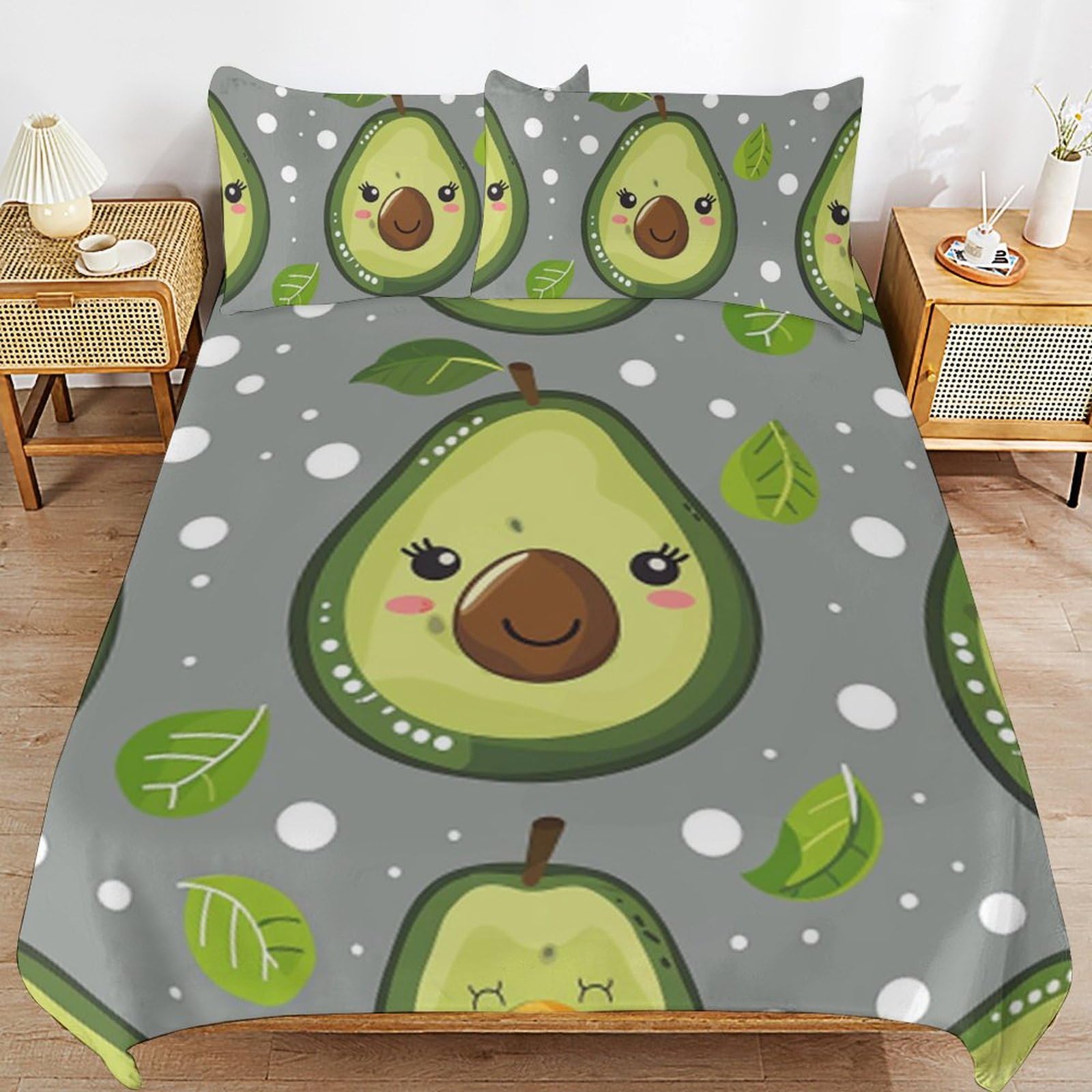 Housse de couette 135x200 cm CartoonAvocado en microfibre avec fermeture éclair pour lit enfant