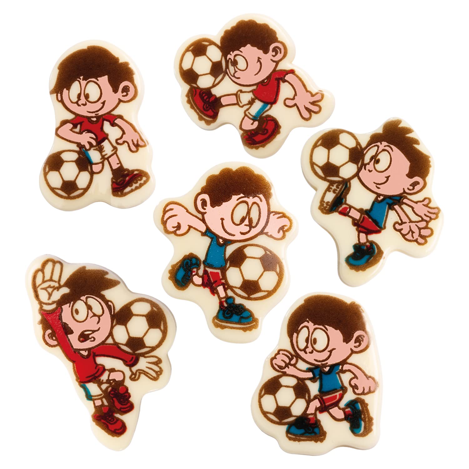 Günthart BackDecor 96 Schoko Fußballer aus weißer Schokolade kreative Schokoladenaufleger mit Fußballmotiven für Torten und Cupcakes