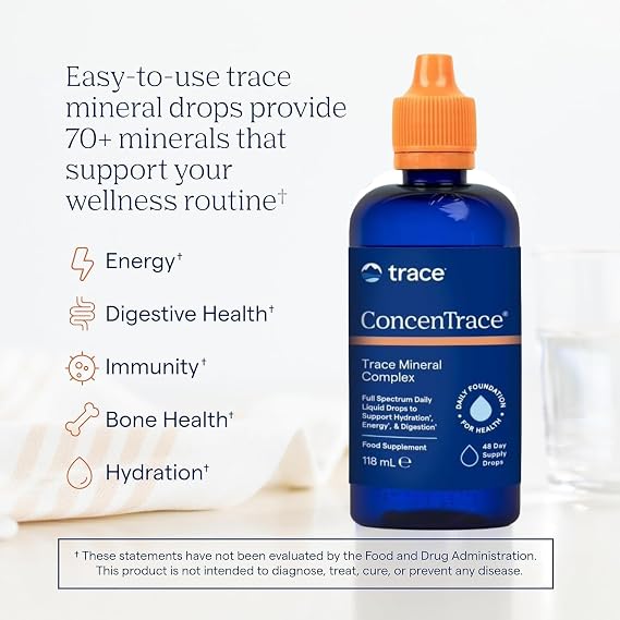 Trace Minerals ConcenTrace Mineral Drops | 118ml, 48 Servings | Supports Energy, Digestion, Bone Health & Hydration | 70+ Ionic Minerals in Trace Amounts inc Magnesium, Iron, Zinc & Electrolytes