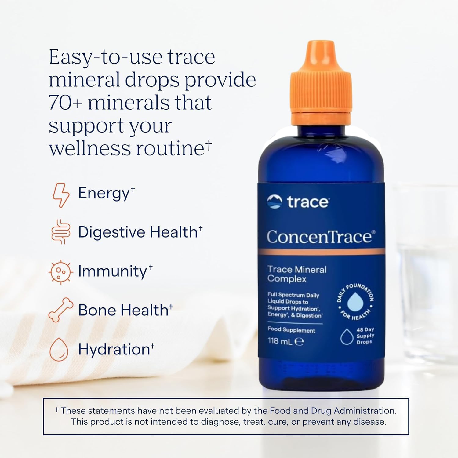 Trace Minerals ConcenTrace Gouttes d’Oligo-éléments avec Électrolytes, 118 | 48 Portions, Oligo-Éléments Ioniques Liquides. Plus de 70 Minéraux À L’État De Traces, Dont Magnésium, Fer Et Zinc. Favorise