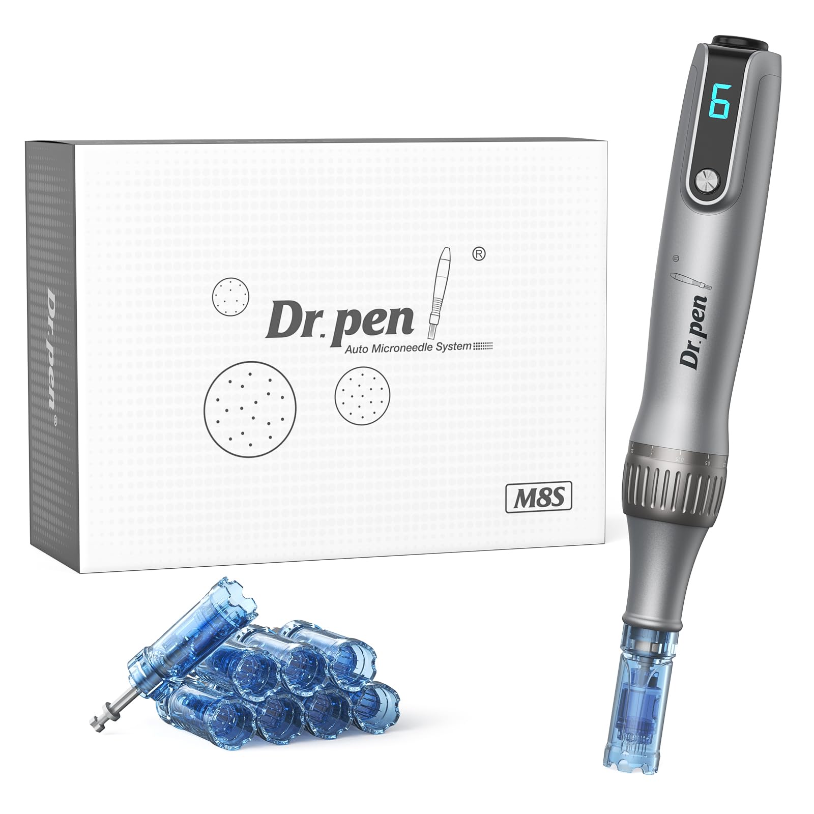 Dr.Pen M8S Microneedling Pen, Original Dr Pen Elektrisch Microneedling Machine Professionell Microneedle Pen Kit für Gesicht Körper Haar Bart Wachstum Geschenk - 8 Patronen
